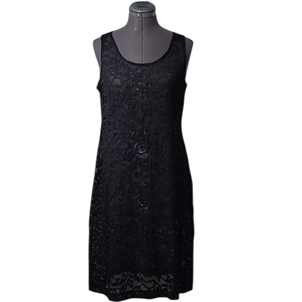 Sympli Lean Lace Tank Dress Black Lace Overlay